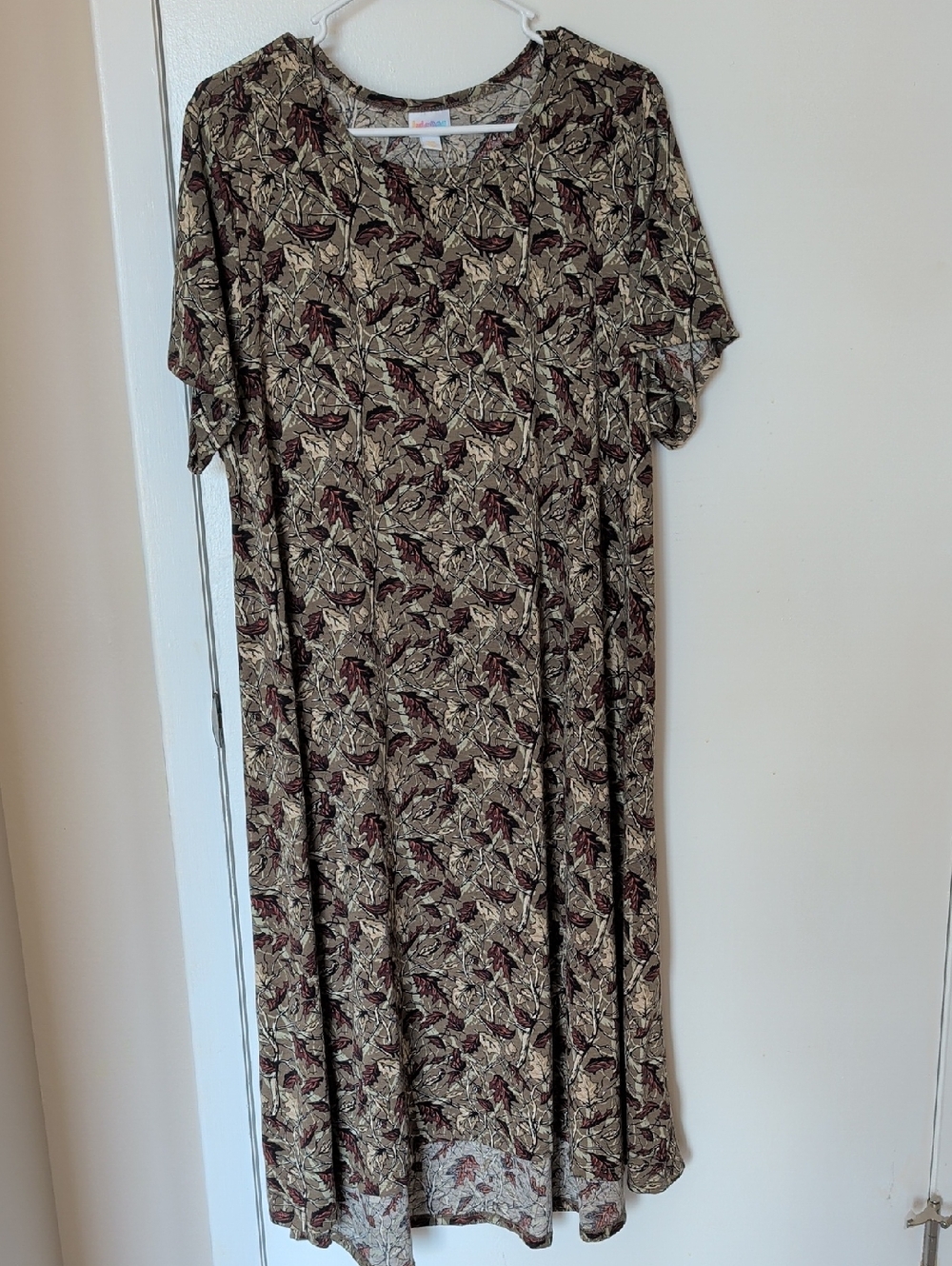 LuLaRoe Beige Floral Maxi Dress with Burgundy Accents